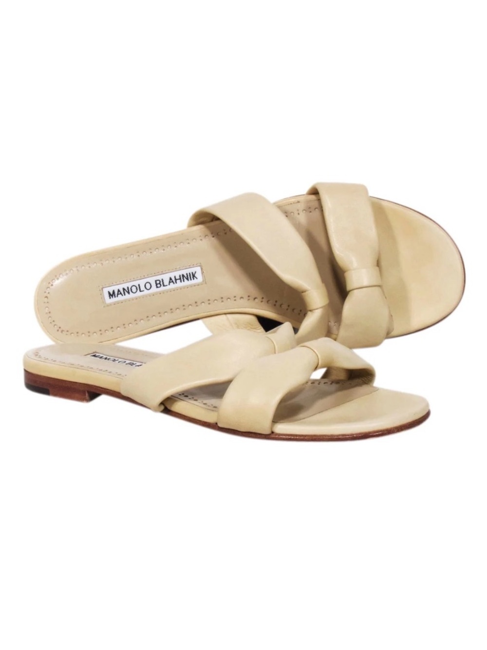 Manolo Blahnik Light Beige Nappa Leather Pallera Knotted Sandals